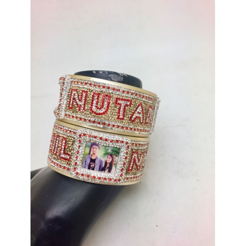 Personalised bangles with double line font and couple picture